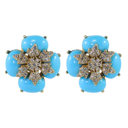 Ciner NYC Crystal Baby Blue Cabochon Flower Earrings