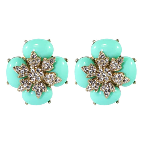 Ciner NYC Crystal Light Mint Green Cabochon Flower Earrings