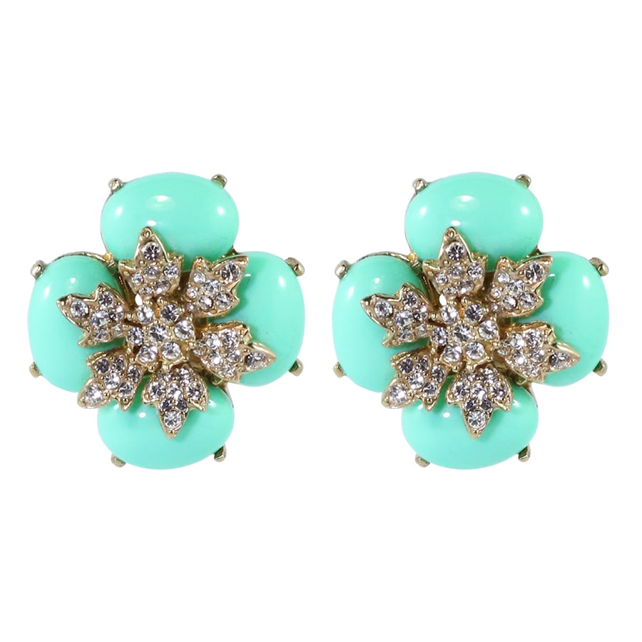 Ciner NYC Crystal Light Mint Green Cabochon Flower Earrings