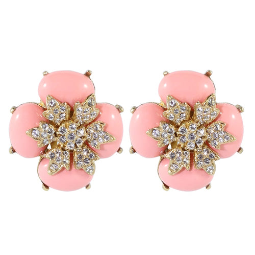 Ciner NYC Crystal Light Coral Cabochon Flower Earrings