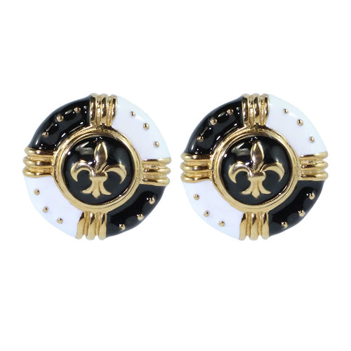 Ciner NYC Crystal Enamelled Round Fleur De Lis Earrings - (Clip-On Earrings)