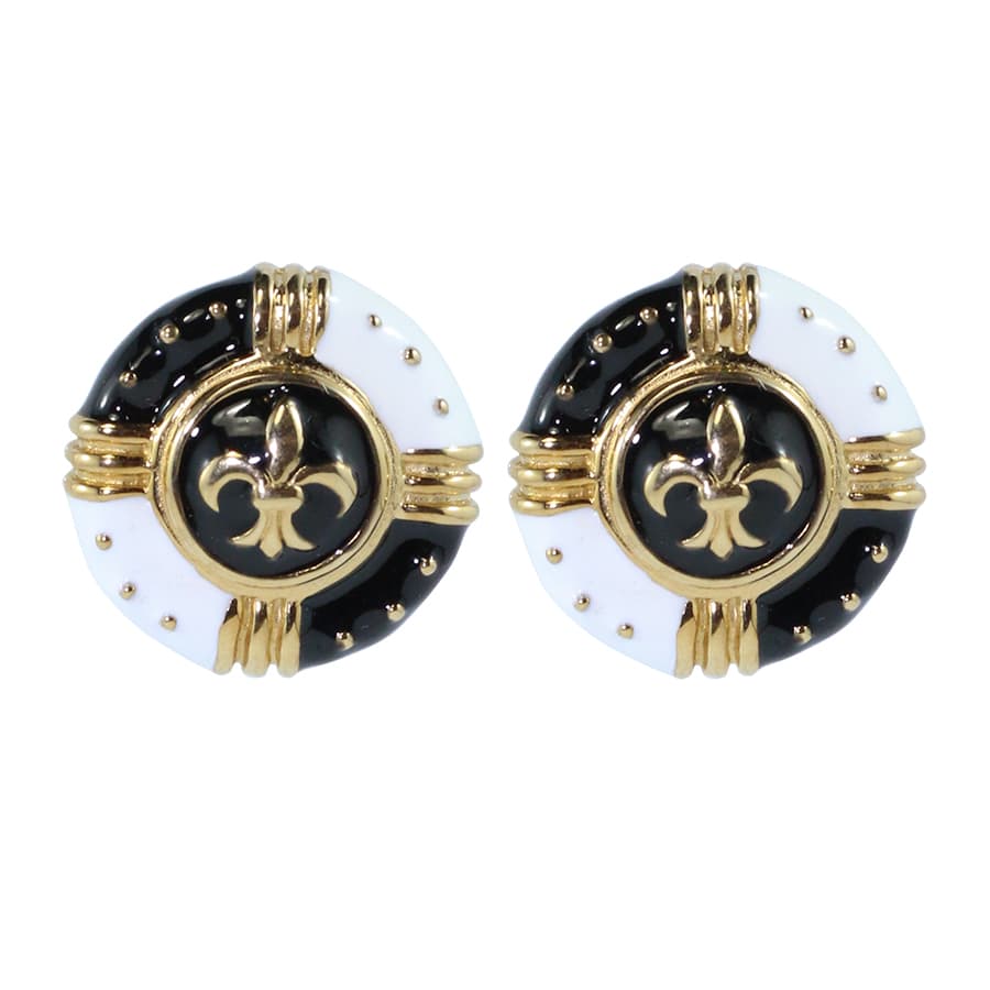 Ciner NYC Crystal Enamelled Round Fleur De Lis Earrings - (Clip-On Earrings)