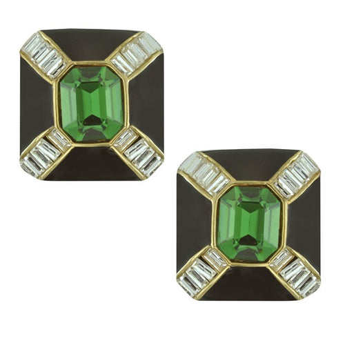 Ciner NYC Emerald Baguette Deco Earrings