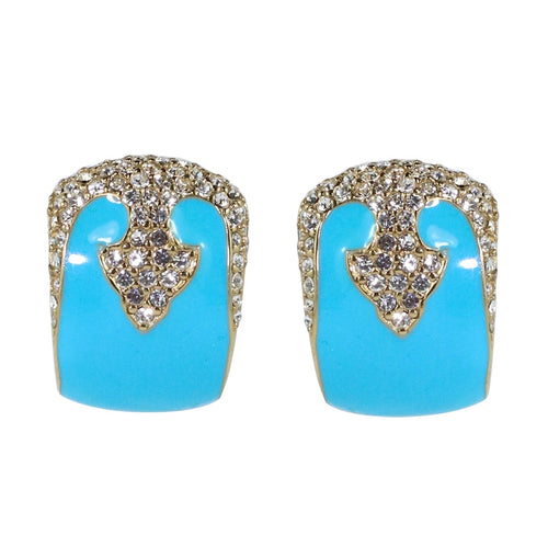 Ciner NYC 18K Gold Plated Turquoise Enamelled - Crystal Deco Design Earrings - (Clip-On Earrings)