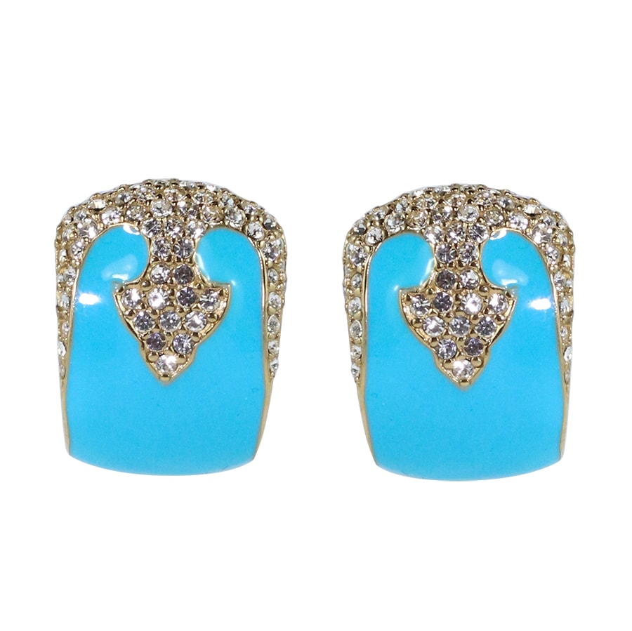 Ciner NYC 18K Gold Plated Turquoise Enamelled - Crystal Deco Design Earrings - (Clip-On Earrings)