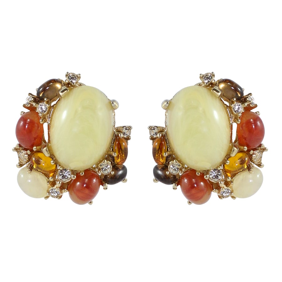 Ciner NYC Cabochon and Crystal Cluster Earrings