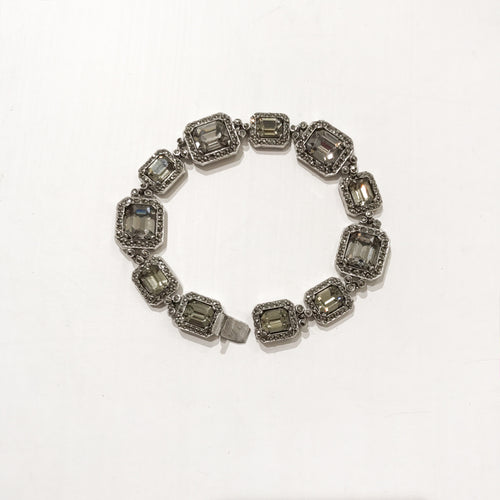 Ciner NY Rhodium & Black Diamond Box & Tongue Clasp Bracelet
