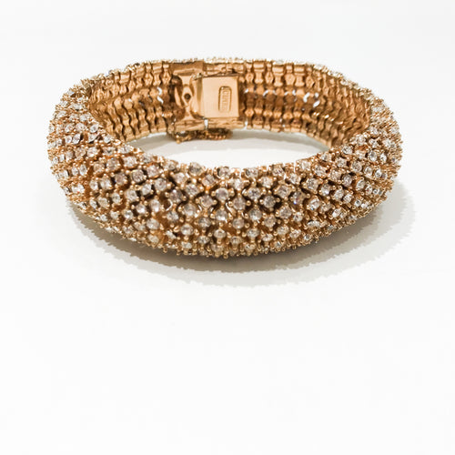 Ciner NY 18K Gold Plating & Clear Crystal Rhinestone Box & Tongue Clasp Bracelet - Harlequin Market