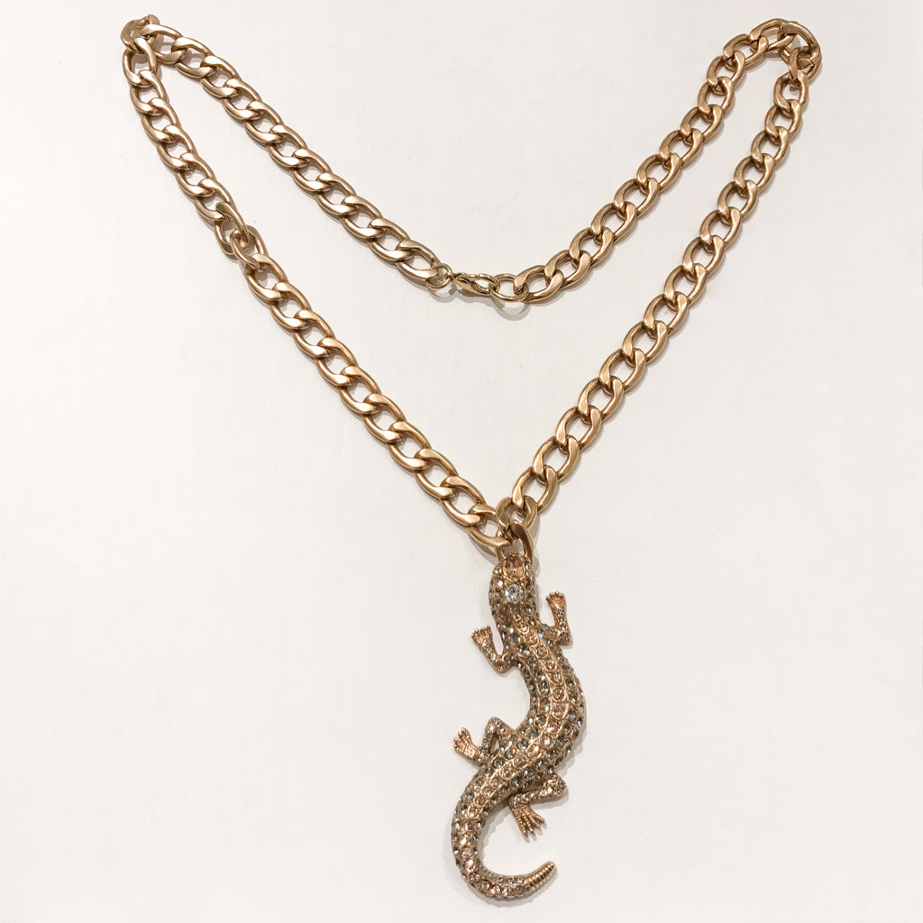 Ciner NY Gold Plated Long Gecko Drop Pendant Necklace