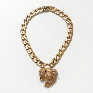 Ciner NY Gold Plated & Crystal Entwined Lions Head Roaring Chunky Necklace