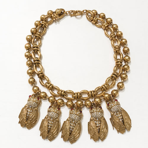 Ciner NY Gold Plated & Orange Crystal Eyes Classic Bee Necklace