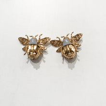 Load image into Gallery viewer, Ciner NY Gold Plated 100th Anniversary Bee Earrings with Siam Eyes &amp; Body (Clip-on)