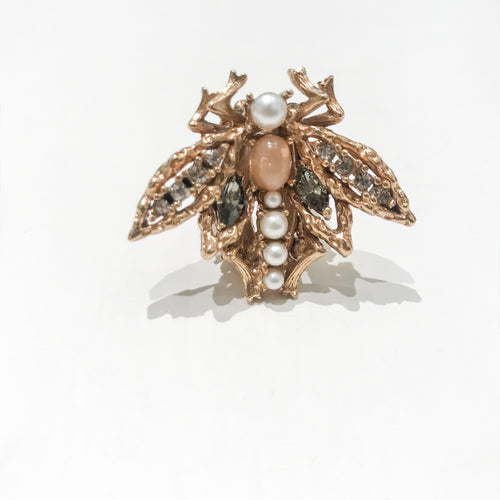 Ciner NY 18K Gold Plated, Pearl & Crystal Dragonfly Ring - Harlequin Market