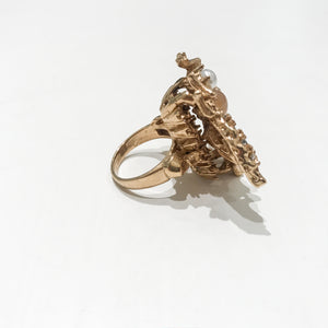 Ciner NY 18K Gold Plated, Pearl & Crystal Dragonfly Ring - Harlequin Market