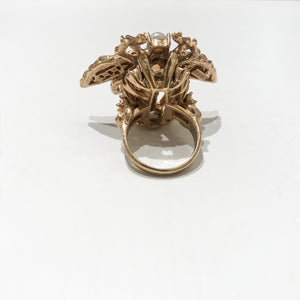 Ciner NY 18K Gold Plated, Pearl & Crystal Dragonfly Ring - Harlequin Market