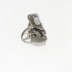 Ciner NY Rhodium & White Opal Rhinestone Scarab Ring