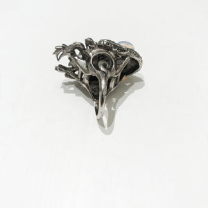 Ciner NY Rhodium & White Opal Rhinestone Scarab Ring