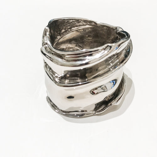 Ciner NY Polished Silver Tone Sculpted Statement Cuff