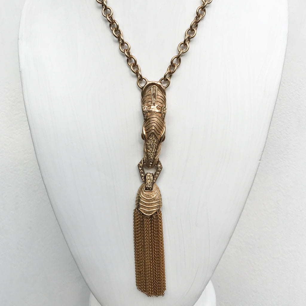 Ciner NY Gold Plated & Crystal Zebra tassel Chain Necklace