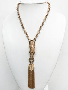Ciner NY Gold Plated & Crystal Zebra tassel Chain Necklace