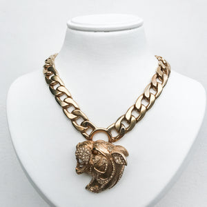 Ciner NY Gold Plated & Crystal Entwined Lions Head Roaring Chunky Necklace