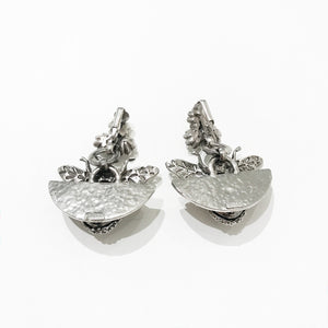 Ciner NY Silver Drop Bee Earrings with Clear Crystal Eyes (Clip-On)