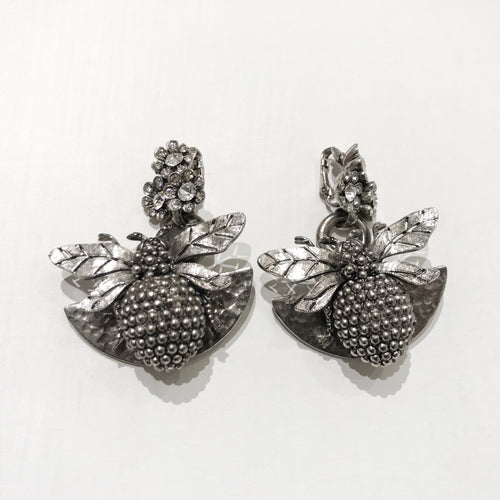 Ciner NY Silver Drop Bee Earrings with Clear Crystal Eyes (Clip-On)