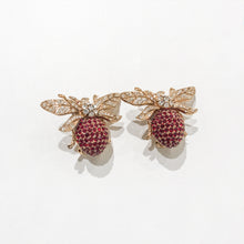 Load image into Gallery viewer, Ciner NY Gold Plated 100th Anniversary Bee Earrings with Siam Eyes &amp; Body (Clip-on)