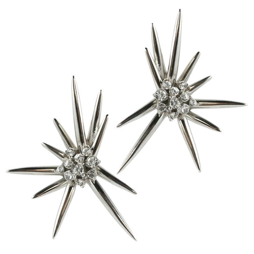 Ciner NY Rhodium Spike Cluster Earrings with Clear Crystal Earrings (Pierced)