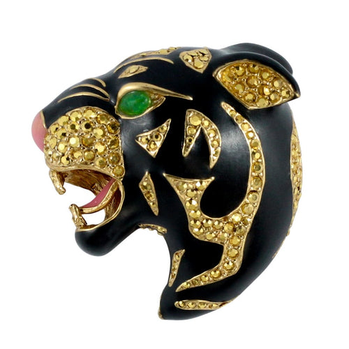 Ciner NY Black Enamel Panther Statement Pin - Brooch - Harlequin Market