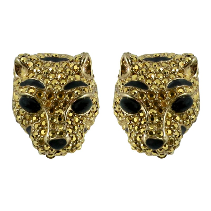 Ciner NY Gilded Gold Crystal Lioness Earrings (Clip-on) - Harlequin Market