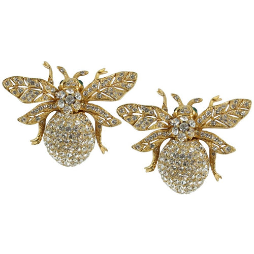 Ciner NY 24kt Plated 100th Anniversary Bee Earrings with Emerald Eyes (Clip-on) - Harlequin Market
