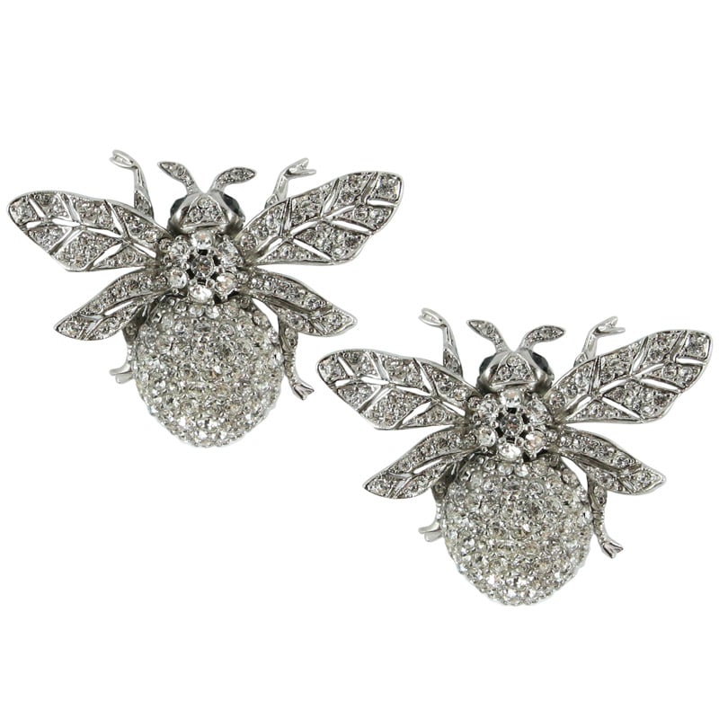 Ciner NY Chrome 100th Anniversary Bee Earrings with Black Eyes (Clip-on) - Harlequin Market