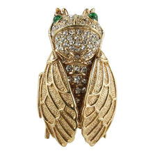 Load image into Gallery viewer, Ciner NY Cicada Gold - Crystal Brooch Pin with Emerald Eyes - Harlequin Market