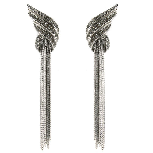 Ciner NY Chrome Crystal Large Deco Tassel Chain Earrings - Harlequin Market
