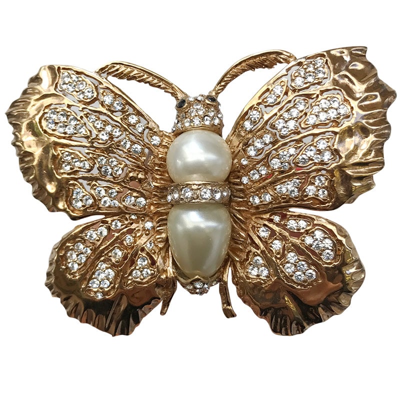 Ciner NY 18kt Gold Plated, Pearl Large Butterfly Ring - Size 7 - Harlequin Market