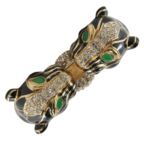 Ciner NYC 24K Gold Plated Enamelled, Crystal Double Tiger Head Design Bracelet