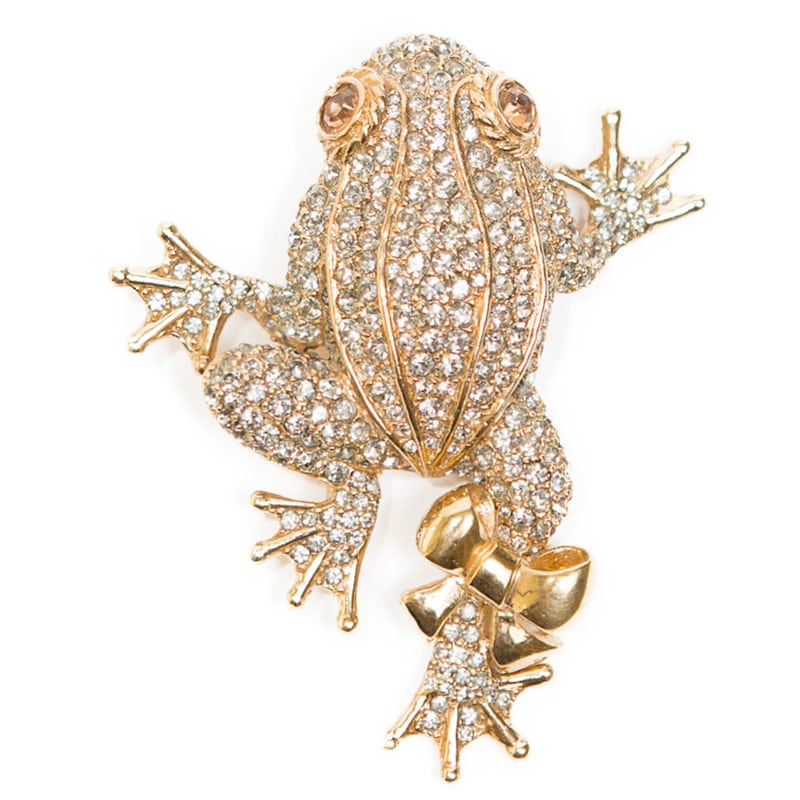 Ciner NY 18kt Gold Plated, Crystal Leaping Frog Brooch - Harlequin Market