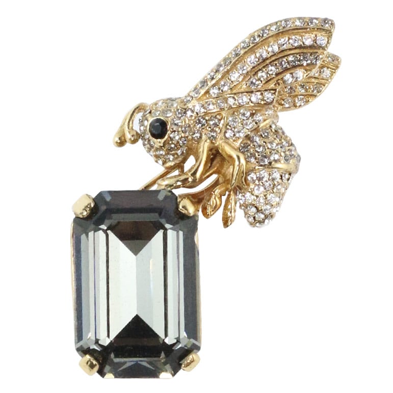 Ciner NY 24kt Gold Plated Bee Brooch Carrying a Black Diamond Crystal - Harlequin Market