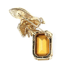 Load image into Gallery viewer, Ciner NY 24kt Gold Plated Bee Brooch Carrying a Black Diamond Crystal - Harlequin Market