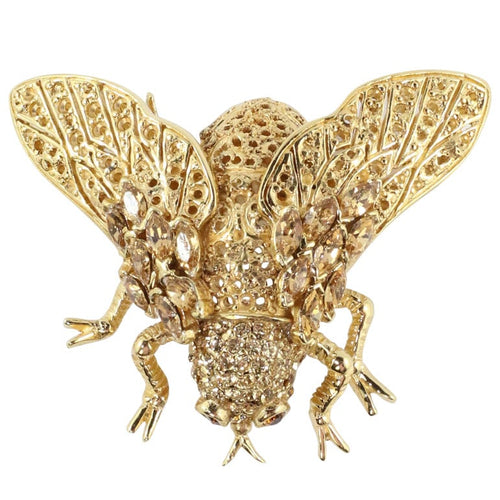 Ciner NY Gold-tone & Crystal Beetle Bug Brooch with Topaz Eyes