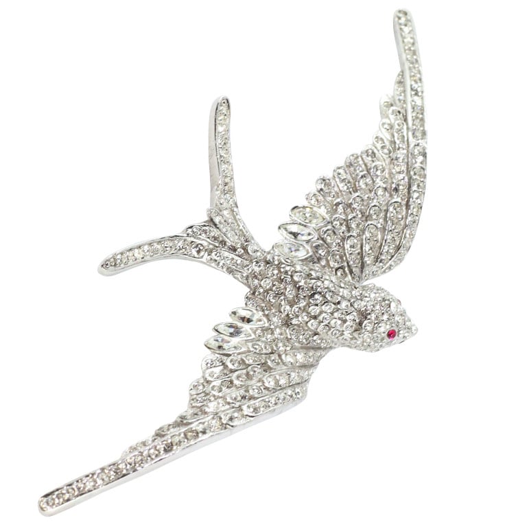 Ciner NY Ethereal Rhodium Sculpted Bird Pin - Harlequin Market