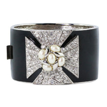 Load image into Gallery viewer, Ciner NY Sparkling Pearl &amp; Black Enamel Cross Cuff