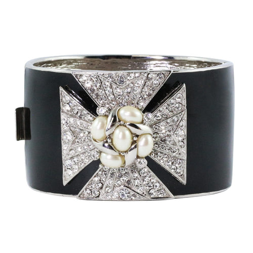 Ciner NY Sparkling Pearl & Black Enamel Cross Cuff