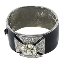 Load image into Gallery viewer, Ciner NY Sparkling Pearl &amp; Black Enamel Cross Cuff