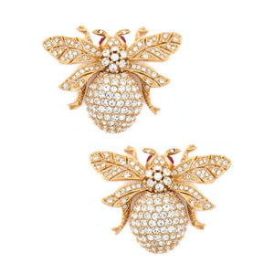 Ciner NY 24kt Plated 100th Anniversary Bee Earrings Ruby Eyes (Clip-ons) - Harlequin Market