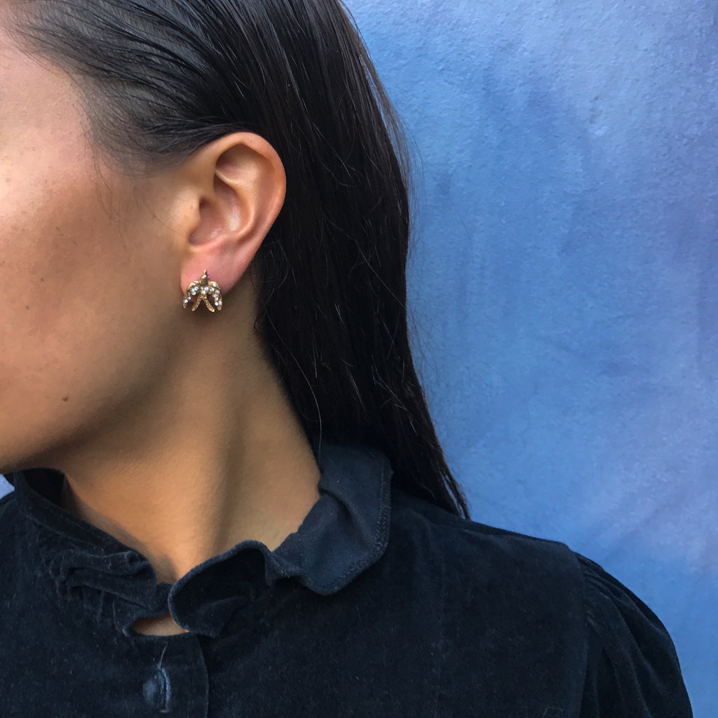Ciner NY Gold Plated, Clear & Green Crystal Small Swallow Earrings (Pierced)