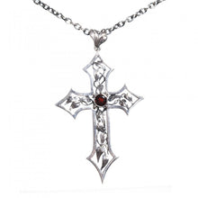 Load image into Gallery viewer, William Griffiths Sterling Silver Vine Leaf Crucifix with Blood Red Zirconia (set)