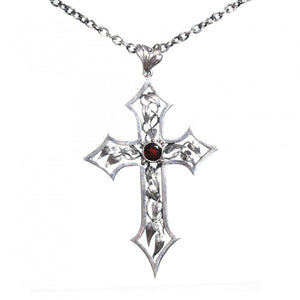 William Griffiths Sterling Silver Vine Leaf Crucifix with Blood Red Zirconia (set)