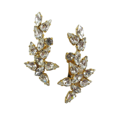 Harlequin Market Clear Crystal Climber Earrings- (Clip-On Earrings)